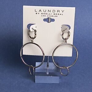 Intertwined Open Circle Round Hoop Drop Earrings Silver Tone Metal Casual